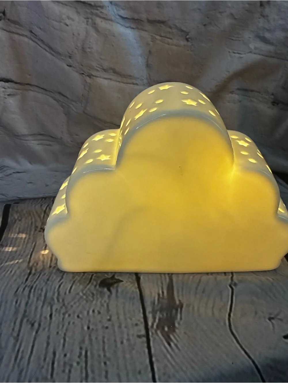 Whimsical Dreamy Minimalist Ceramic Cloud Shaped Nightlight Lamp Star Cutouts